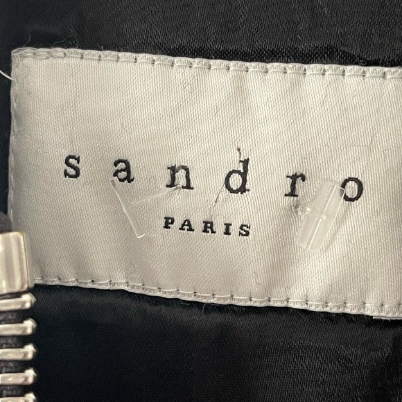 Sandro Black Bomber Jacket Varsity Size Small Wool/ Cashmere - Picture 3 of 10